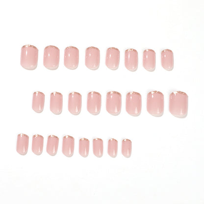 Mid-Length Press On False Nails Gradient Easy Wear Franch Reusable Natural